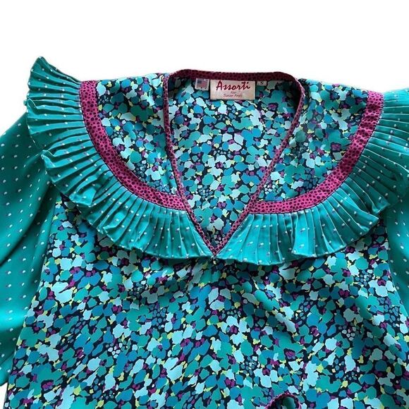 Assorti for Susan Freis Skirt Set Womens S Pink Green Georgette Vintage 80s - Picture 3 of 6